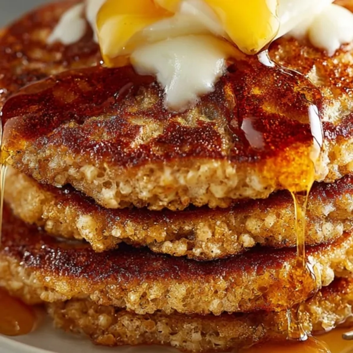 Fluffy and nutty Crispy Buckwheat Pancakes recipe sizzling on a hot griddle.