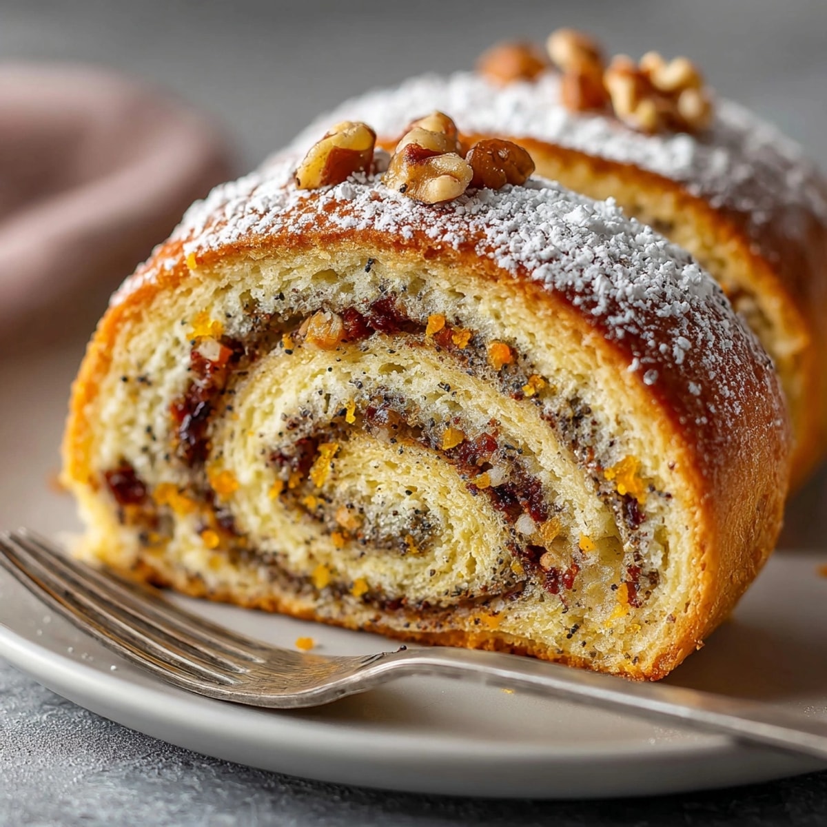 Freshly baked Classic Poppy Seed Roll; a tender, slightly sweet, Eastern European treat.