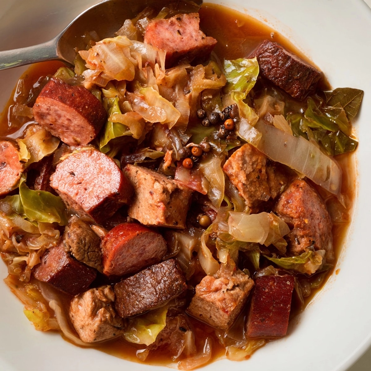 Hearty Rustic Hunter’s Stew simmers slowly, releasing earthy aroma, serve with crusty rye bread.