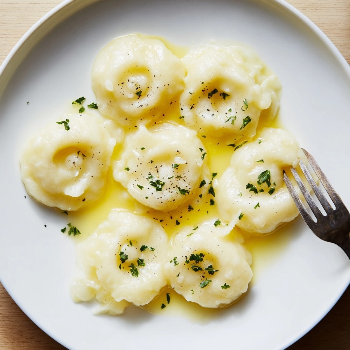 Silesian Dumplings in Butter Sauce: Soft potato pillows glistened with a rich, golden sauce.