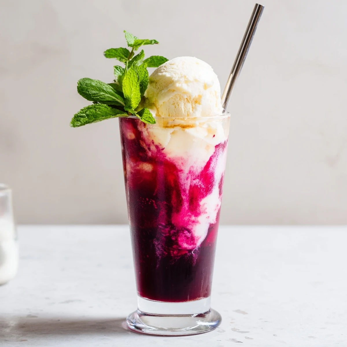 Delicious beetroot rebel soda float, a colorful fusion of flavors in a glass.