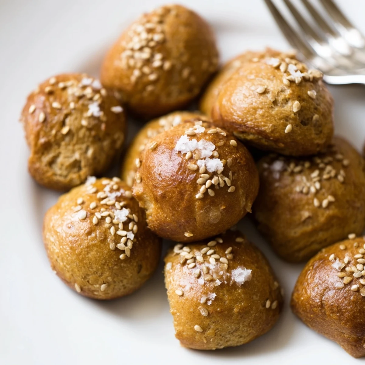 Soft caraway rye pretzel bites, warm and golden, perfect for dipping in mustard.  