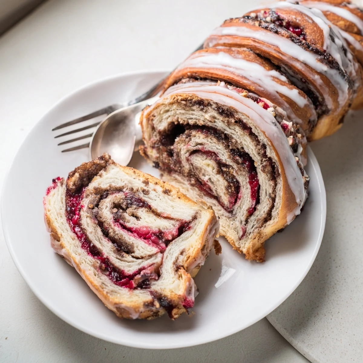 Soft cherry coded makowiec rolls, bursting with poppy seed and cherry flavors.  