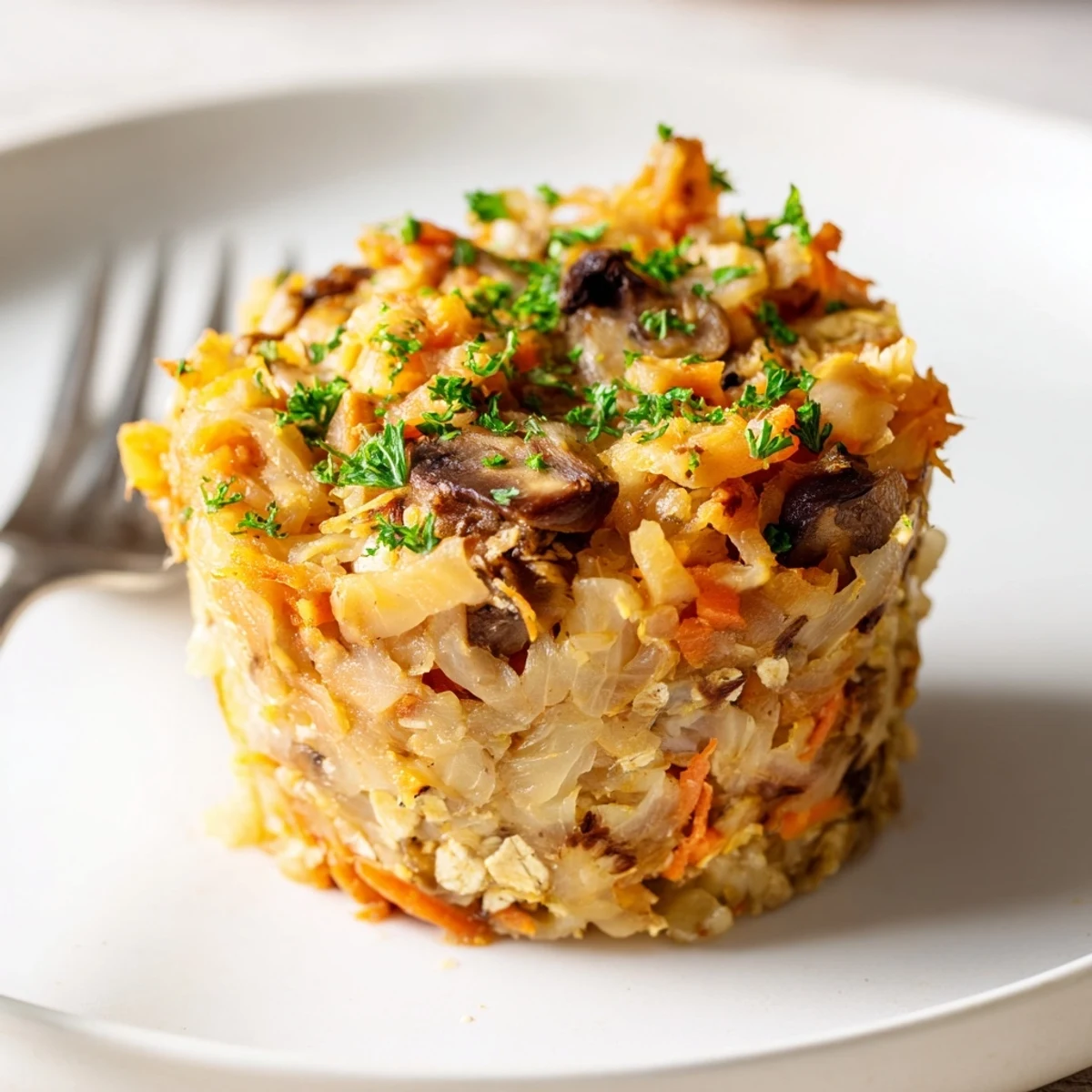 Wegańskie muffiny bigos, pachnące cebulą i świeżymi ziołami, podawane na ciepło.  