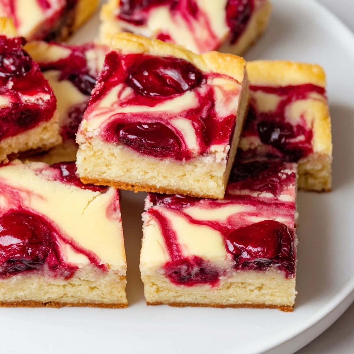 Sernikowe blondie z wiśniowym akcentem, doskonałe z filiżanką kawy.