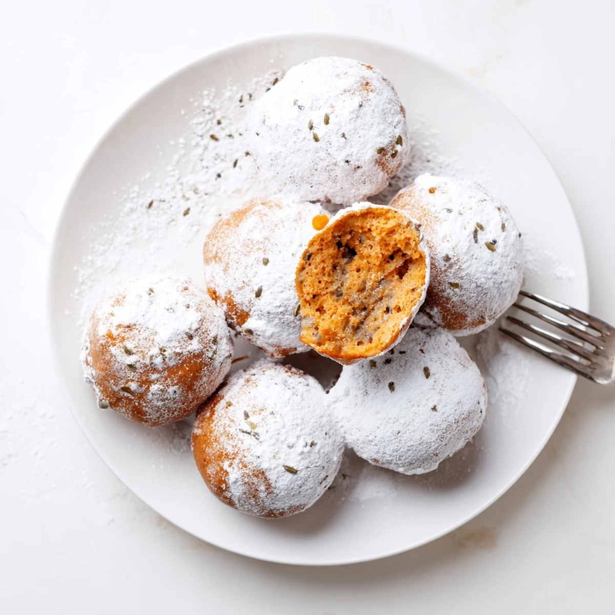 Mini paczki bites stuffed with creamy pumpkin poppy seed filling, ideal for fall gatherings.  