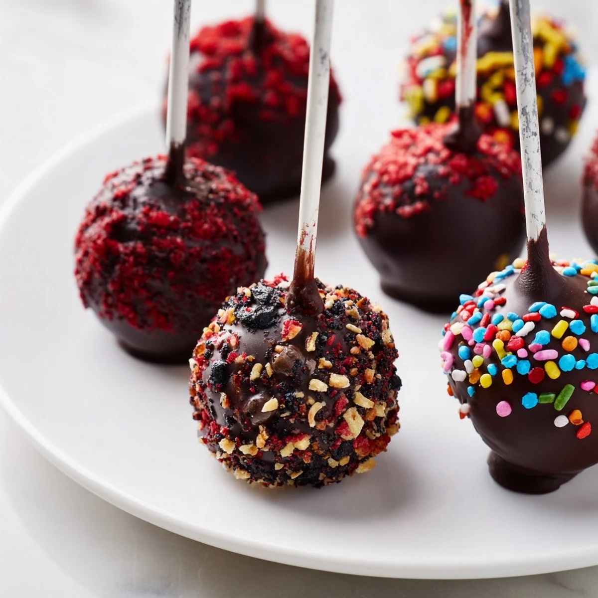 Soczyste wiśnie i czekoladowe nadzienie w Cherry Babka Chaos Cake Pops.  