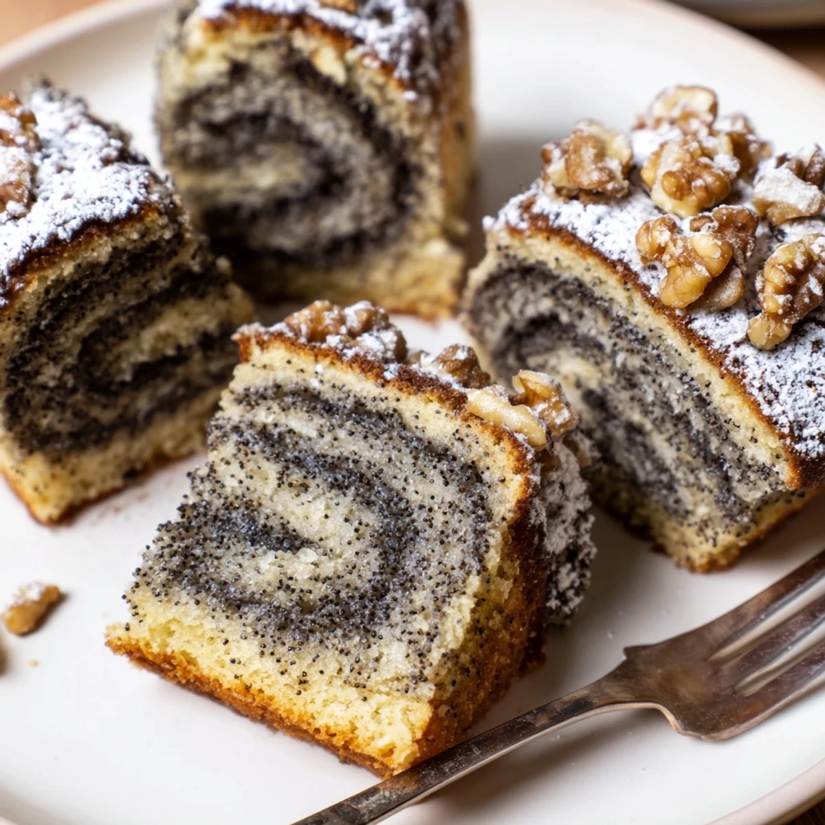 Wilgotne i słodkie kawałki makowca, idealne na przyjęcia i przerwy na kawę.  