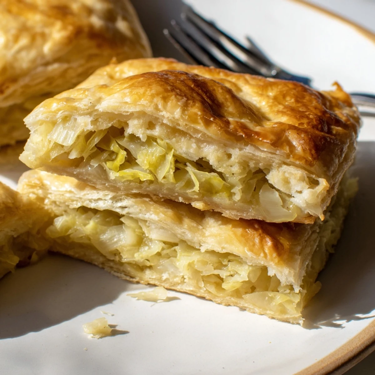 Słodko-słone tarty z kiszoną kapustą, podawane na ciepło z napojem.