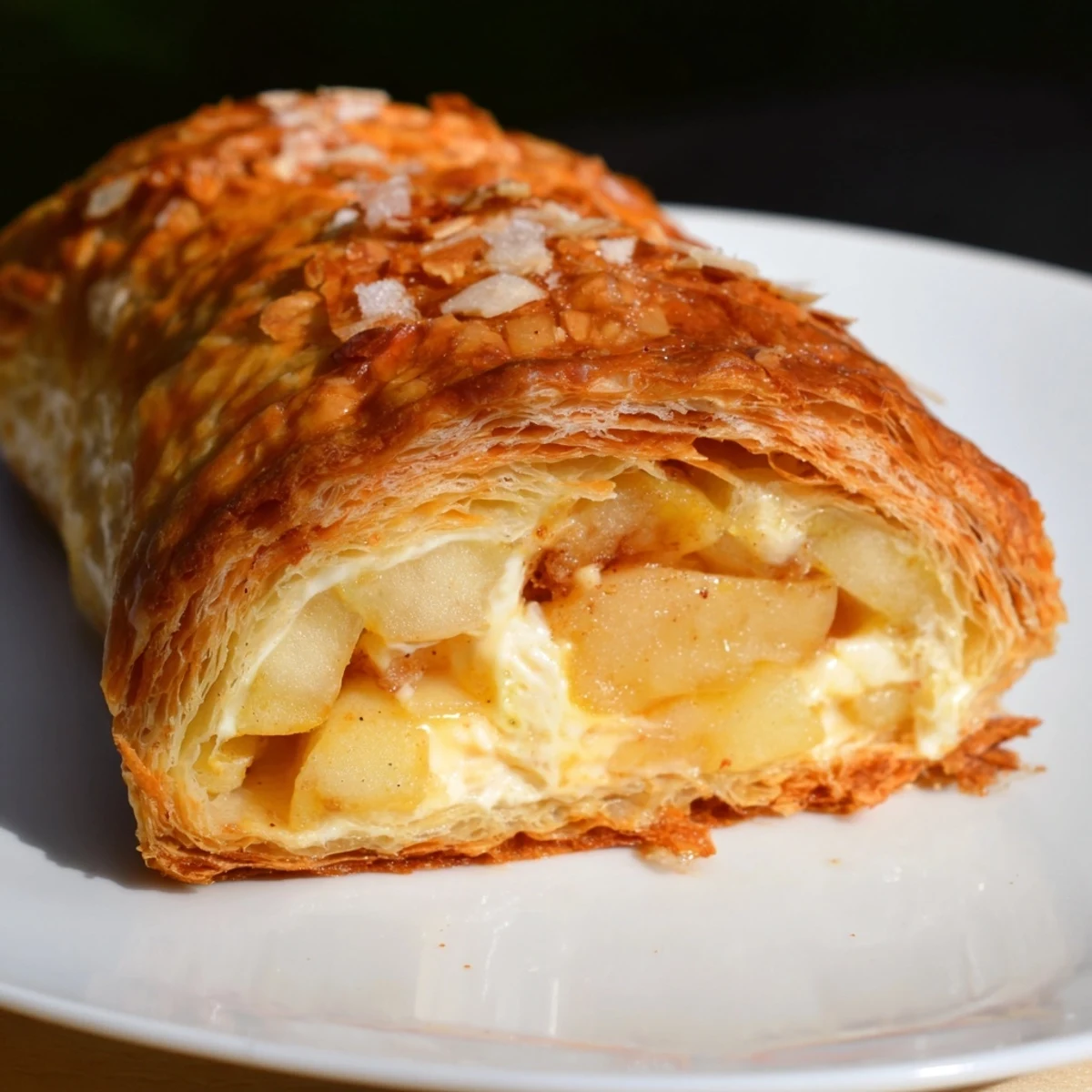 Pyszne rolki w stylu croissant, napełnione jabłkiem i kremowym serem.  