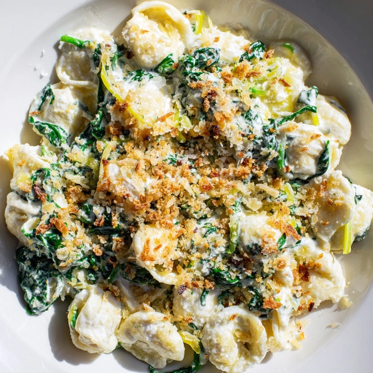 Pasta z nadzieniem szpinaku i sera, delikatne kawałki z chrupiącą, złotą panierką.  