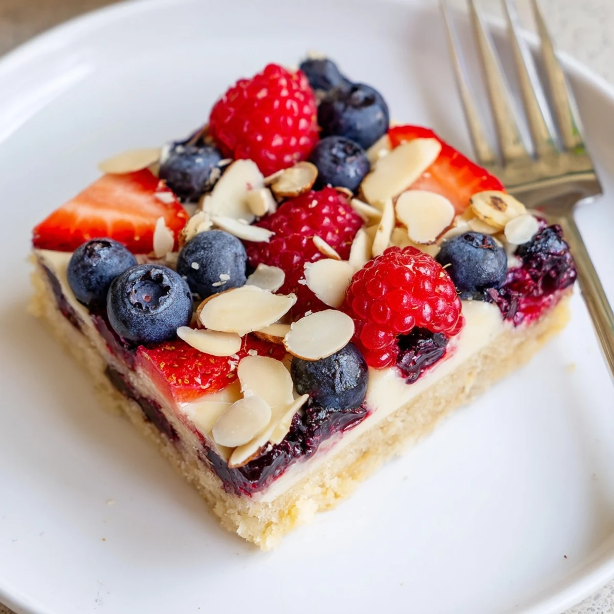 Soczyste owoce i maślany spód w Berry White Chocolate Mazurek Bars na deser.  