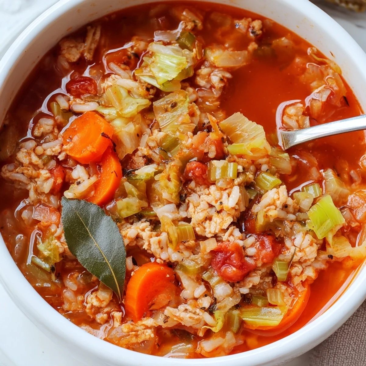 Aromatyczna zupa z zawijanych kapusty z kurczakiem, podana z posiekanymi ziołami.  