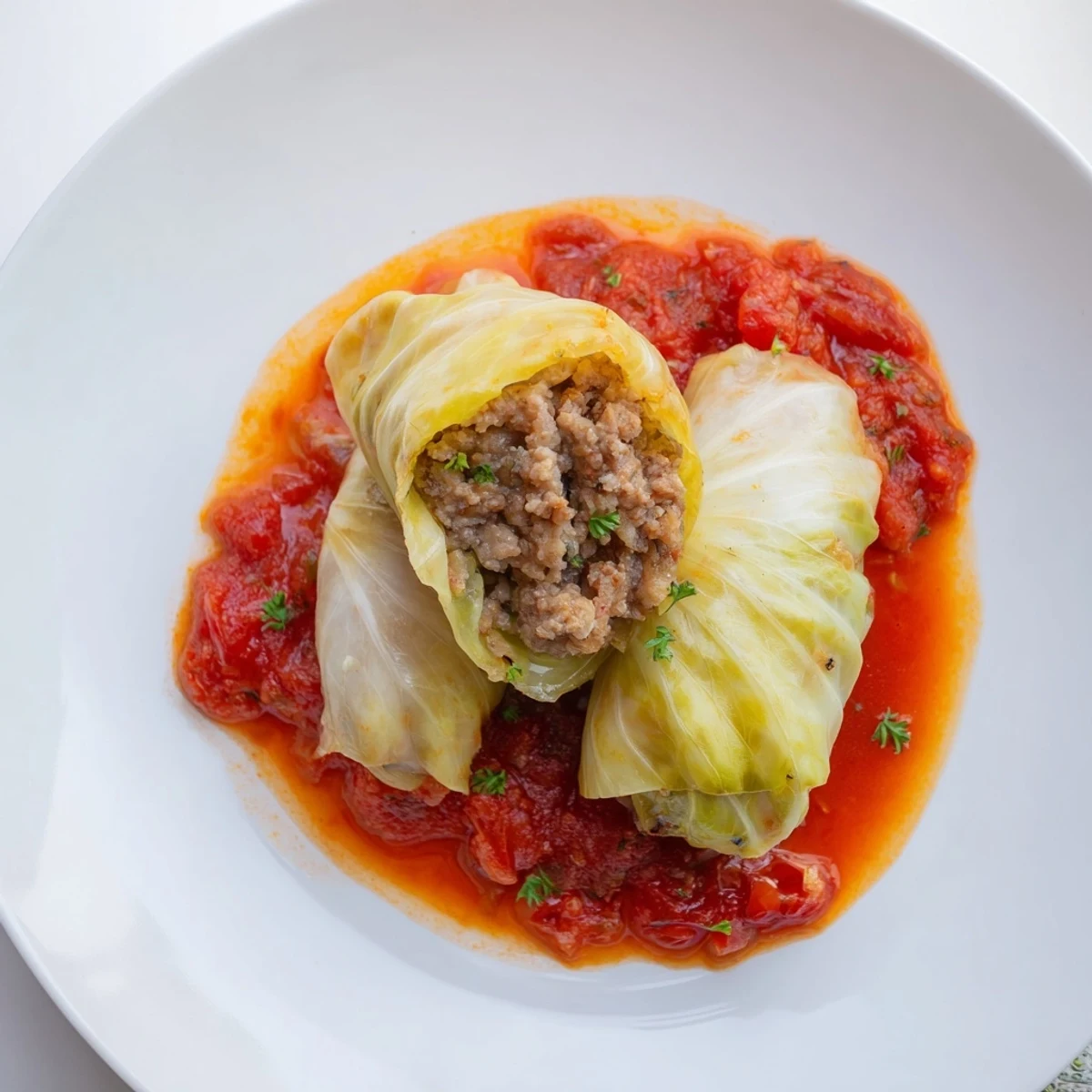 Apetyczne mini gołąbki, pełne mięsnego nadzienia w bogatym sosie pomidorowym Rococo.