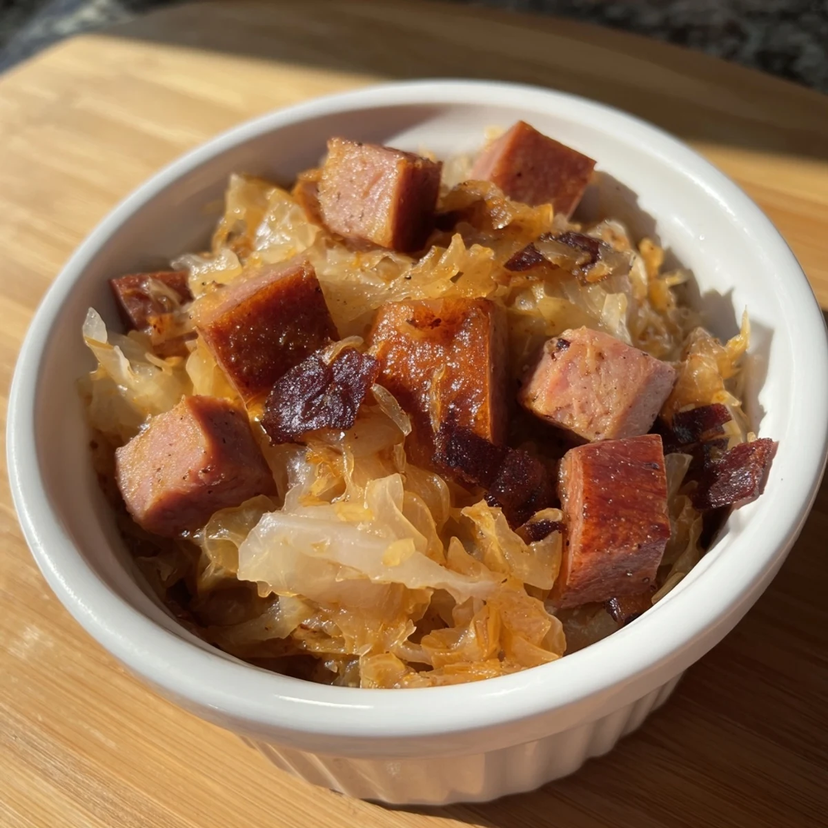 Flavorful Bigos Babuni Reimagined with tender meats and savory sauerkraut, smelling delicious.