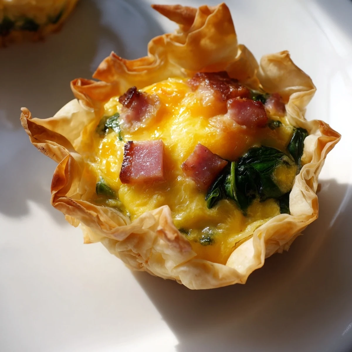 Savory Mini Ham, Cheese & Spinach Quiches, golden-baked and perfect for a satisfying brunch.