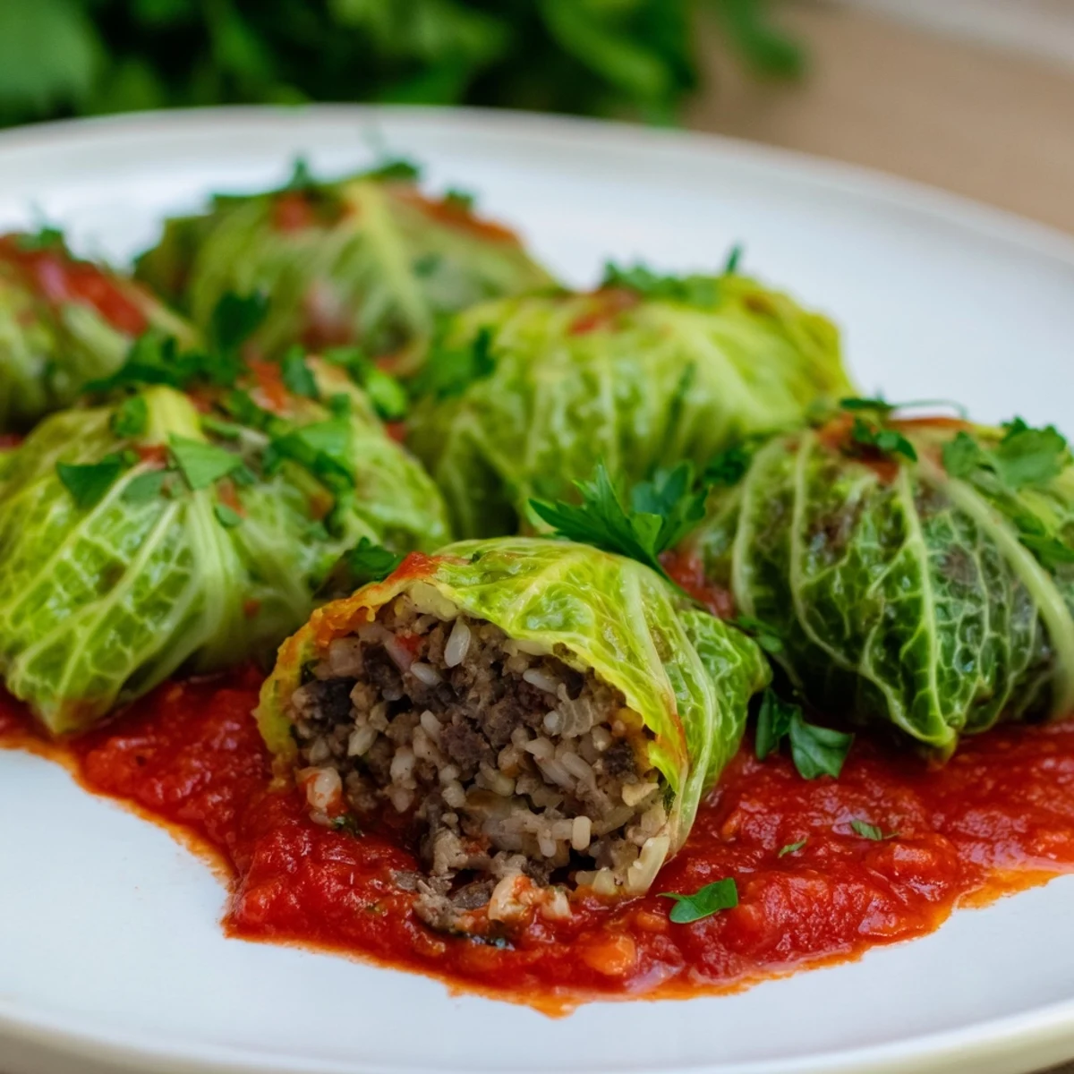 Hearty Simple Gołąbki, served hot with a savory ground beef and rice filling.