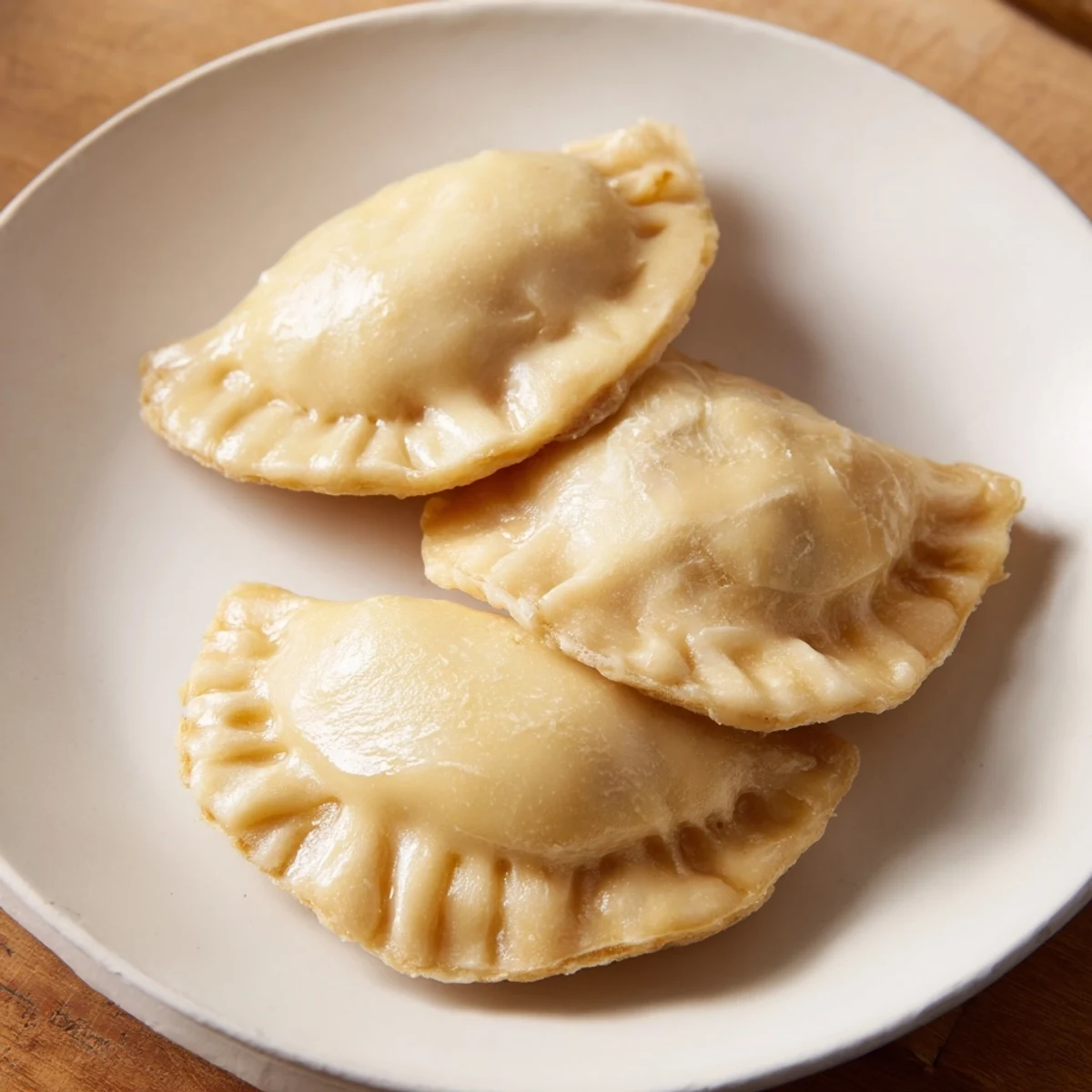 Sweet pierogi piled high, with a golden-brown crust and creamy farmers cheese filling.
