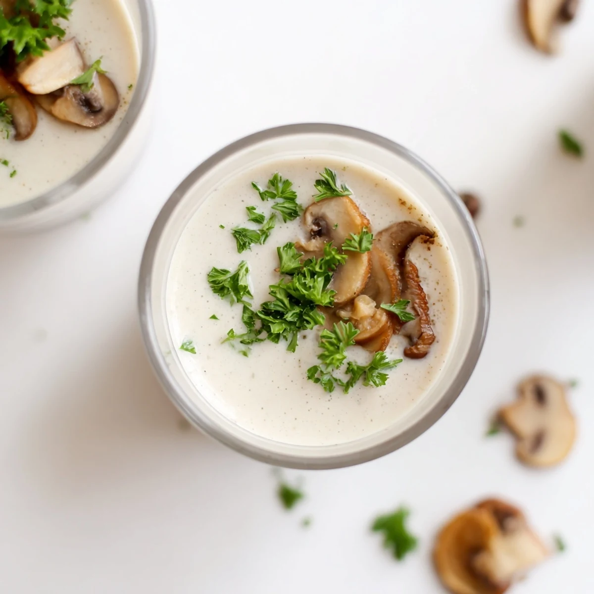 Creamy Express Polish Mushroom Soup shot, garnished with fresh parsley, looks perfectly savory and delicious.