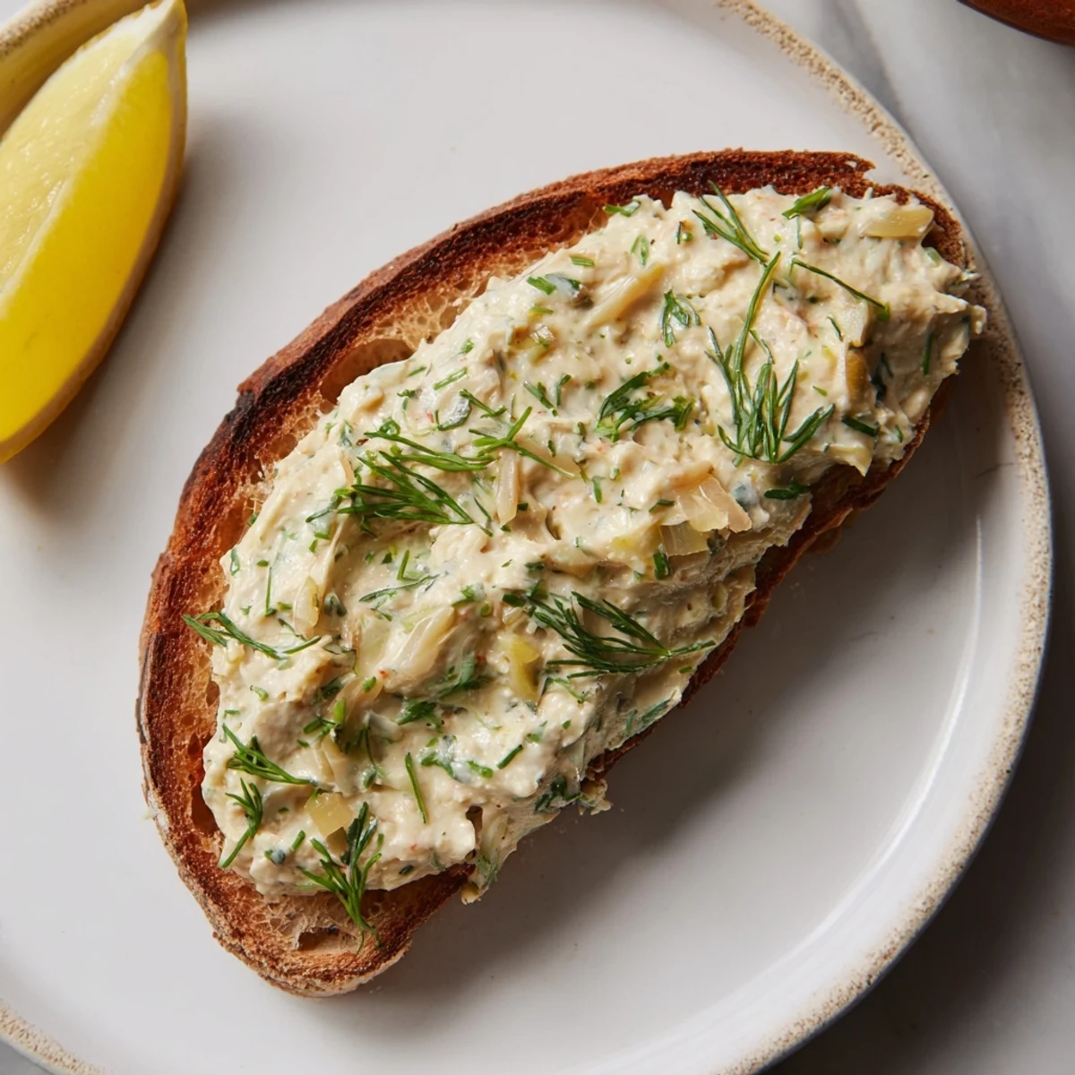 Close-up of a delightful Simplified Carp Pâté Tartine, perfect for appetizers, showcasing texture and flavor.