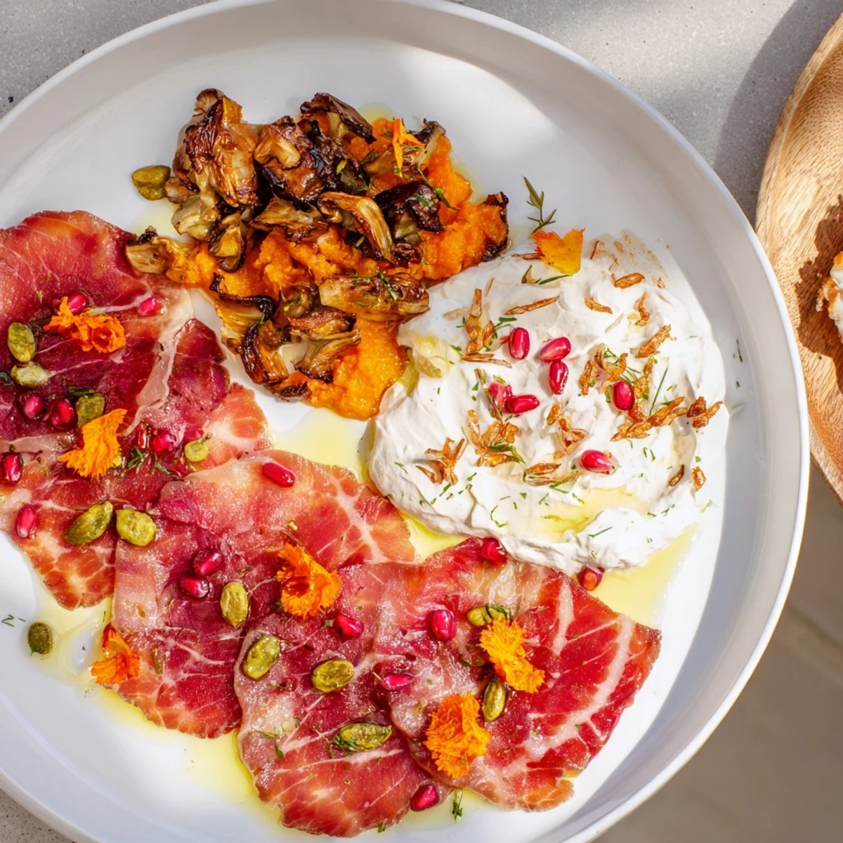 Delikatnie podana przystawka na Wigilię, prezentująca smak Lightened Wigilia Feast Sampler Appetizer w całej okazałości.