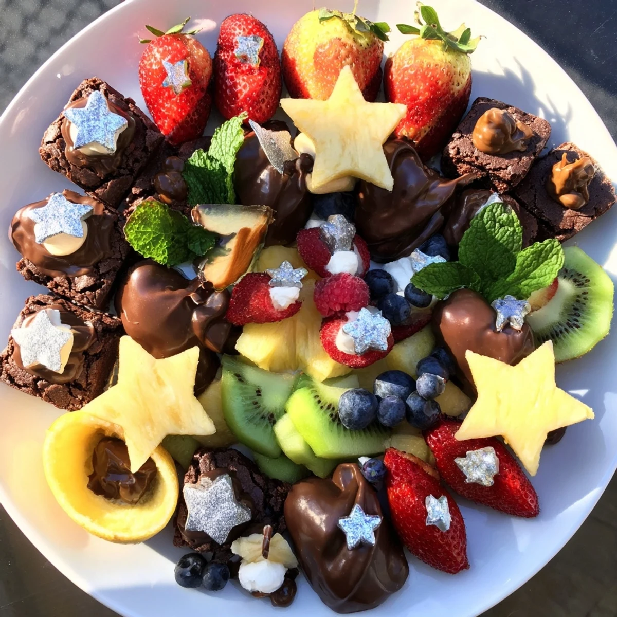 A dazzling Star-Studded Dessert Board overflowing with mini treats, fresh fruits, and sweet dips.