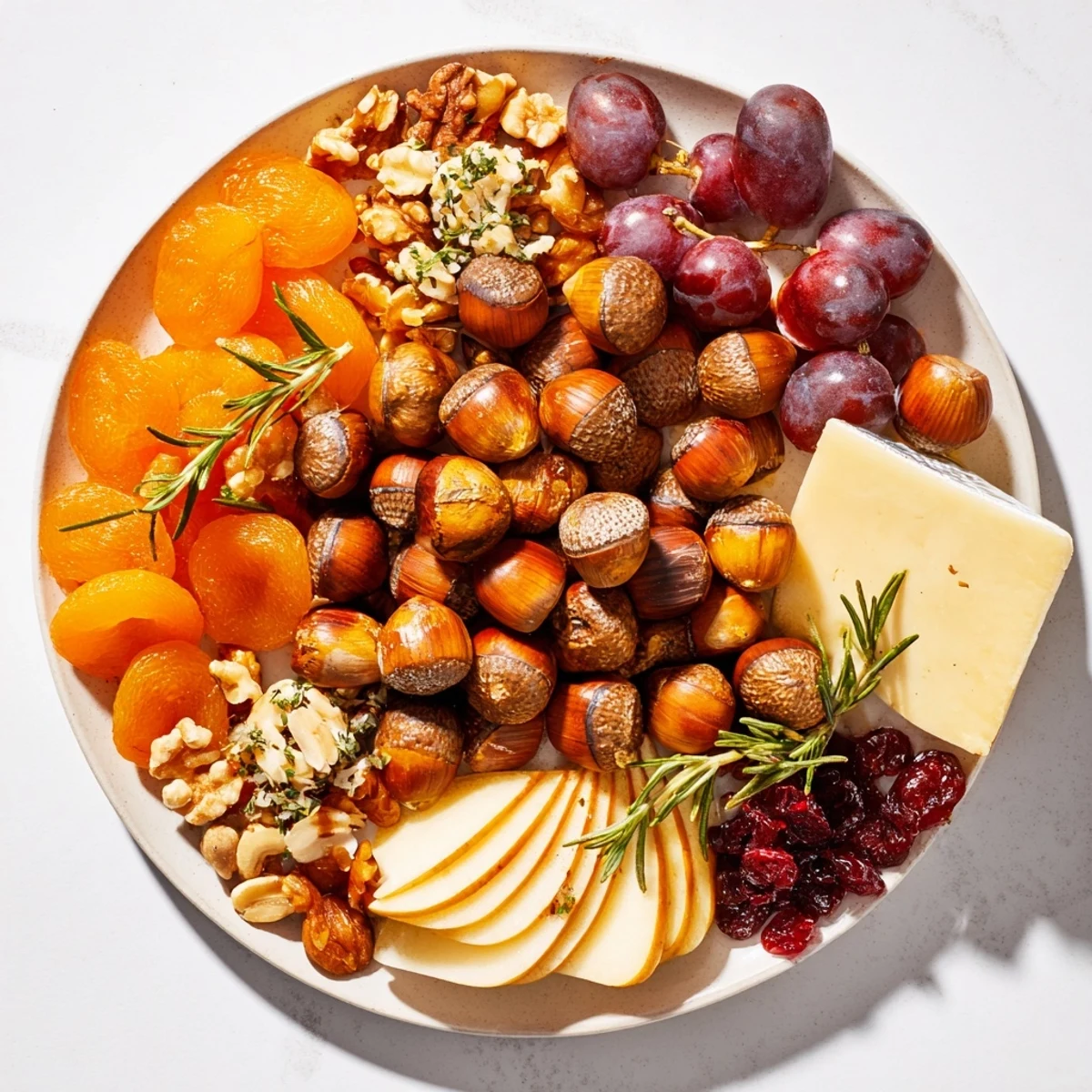 This Squirrels Acorn Hoard Platter appetizer features colorful fruits, cheeses, and richly flavored roasted acorns.