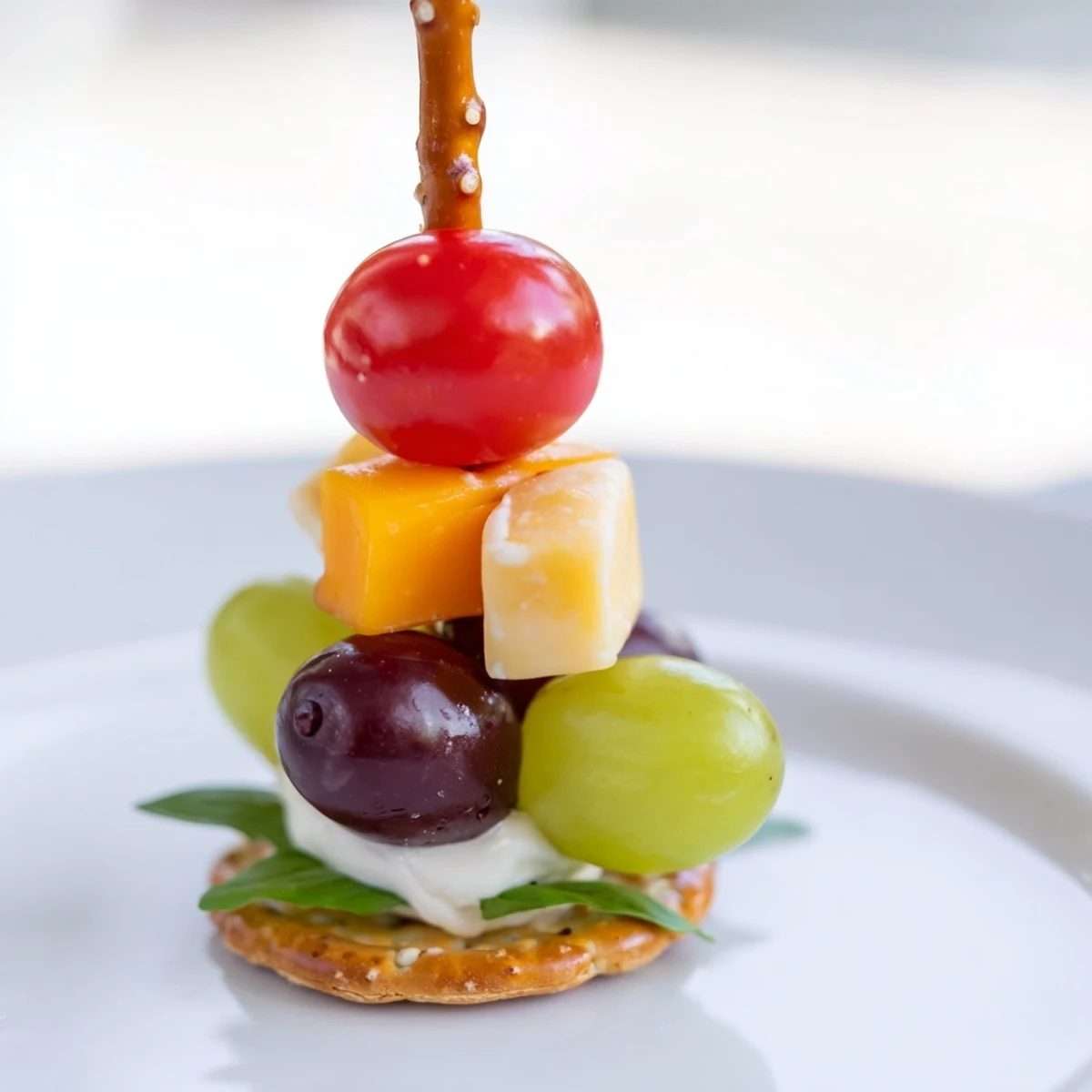Colorful Up, Up, & Away Hot Air Balloon Snacks, a fun, easy treat with cherry tomatoes and cheese.