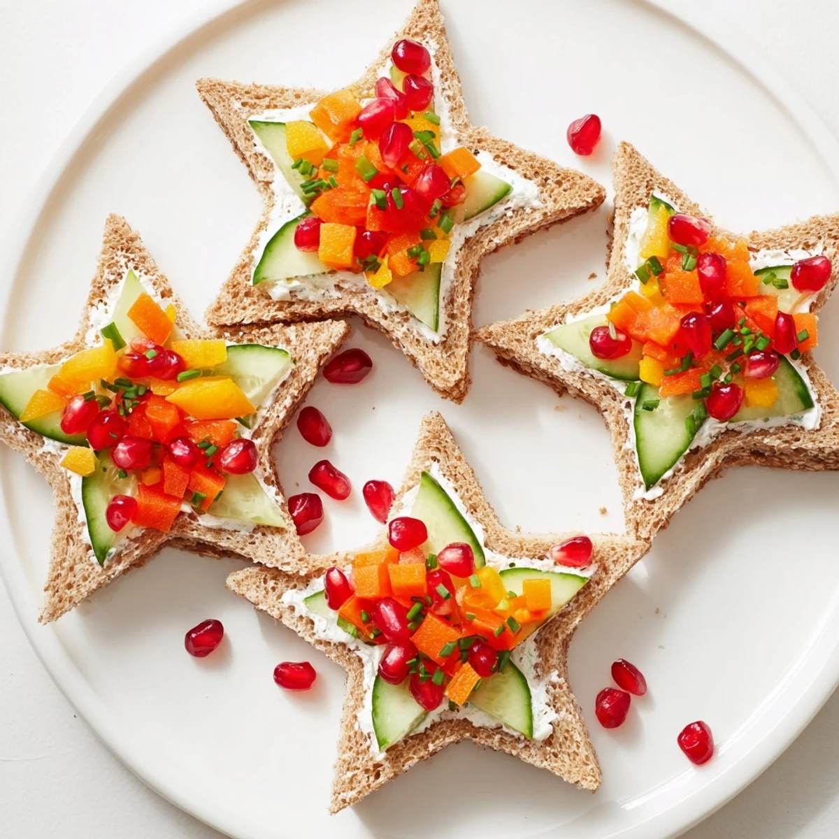 Urocze kanapki w kształcie gwiazd Crown Jewels, wypełnione kolorowymi warzywami i kremowym serem.