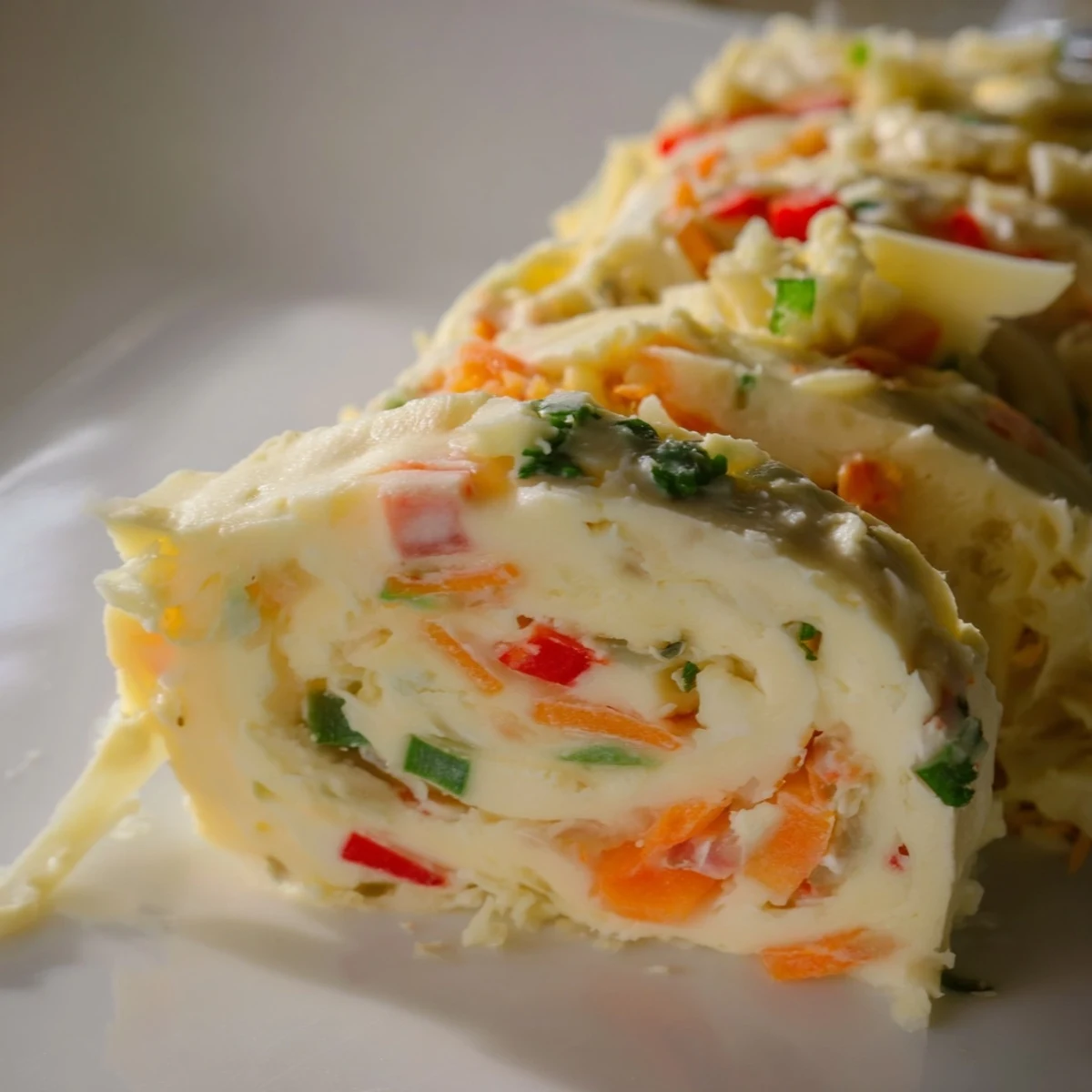 Creamy filling spilling from cut Cozy Scarf Holiday Pinwheel Wraps, perfect for holiday celebrations.