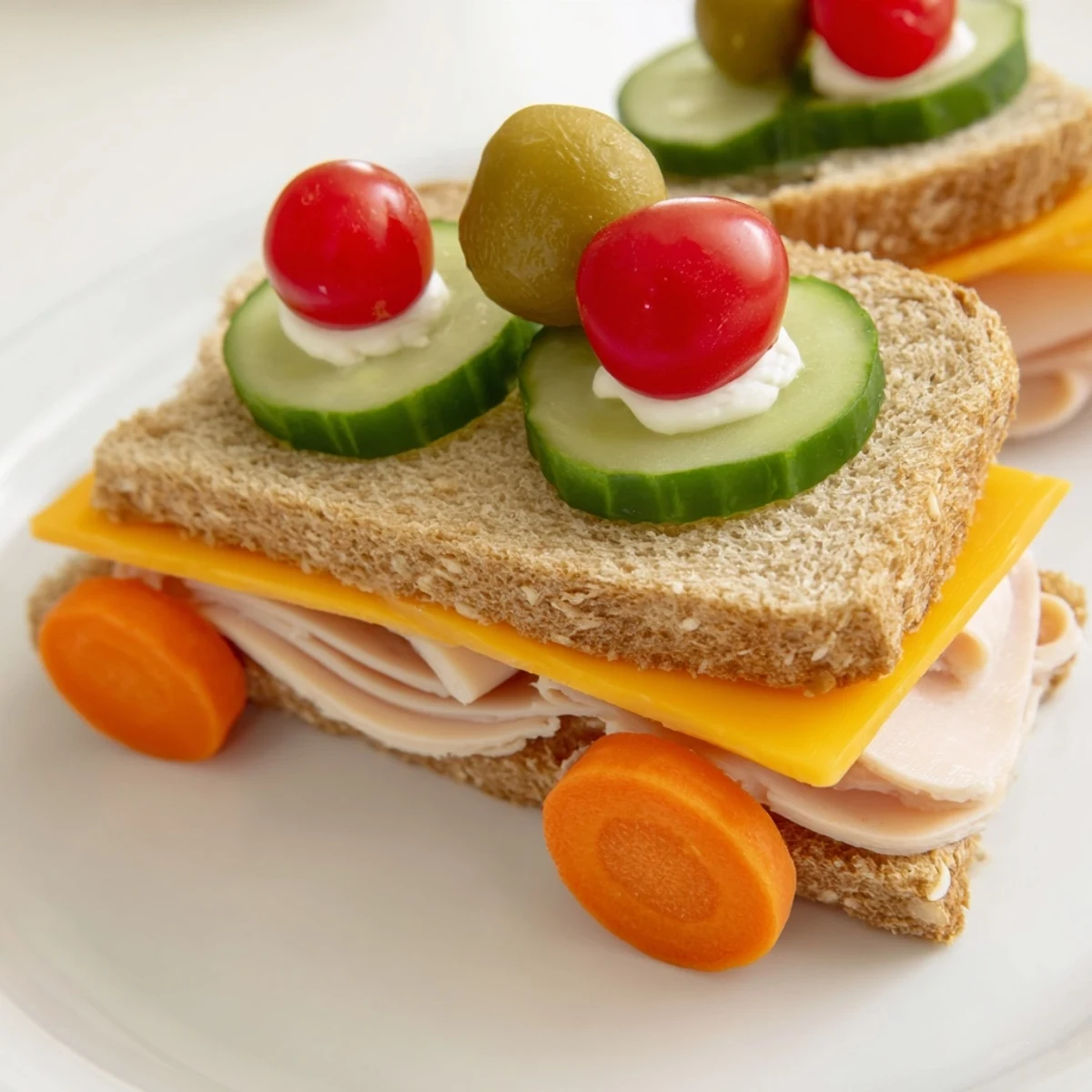 Road Trip Ready Car Shaped Lunch featuring adorable car sandwiches, perfect for a picnic.