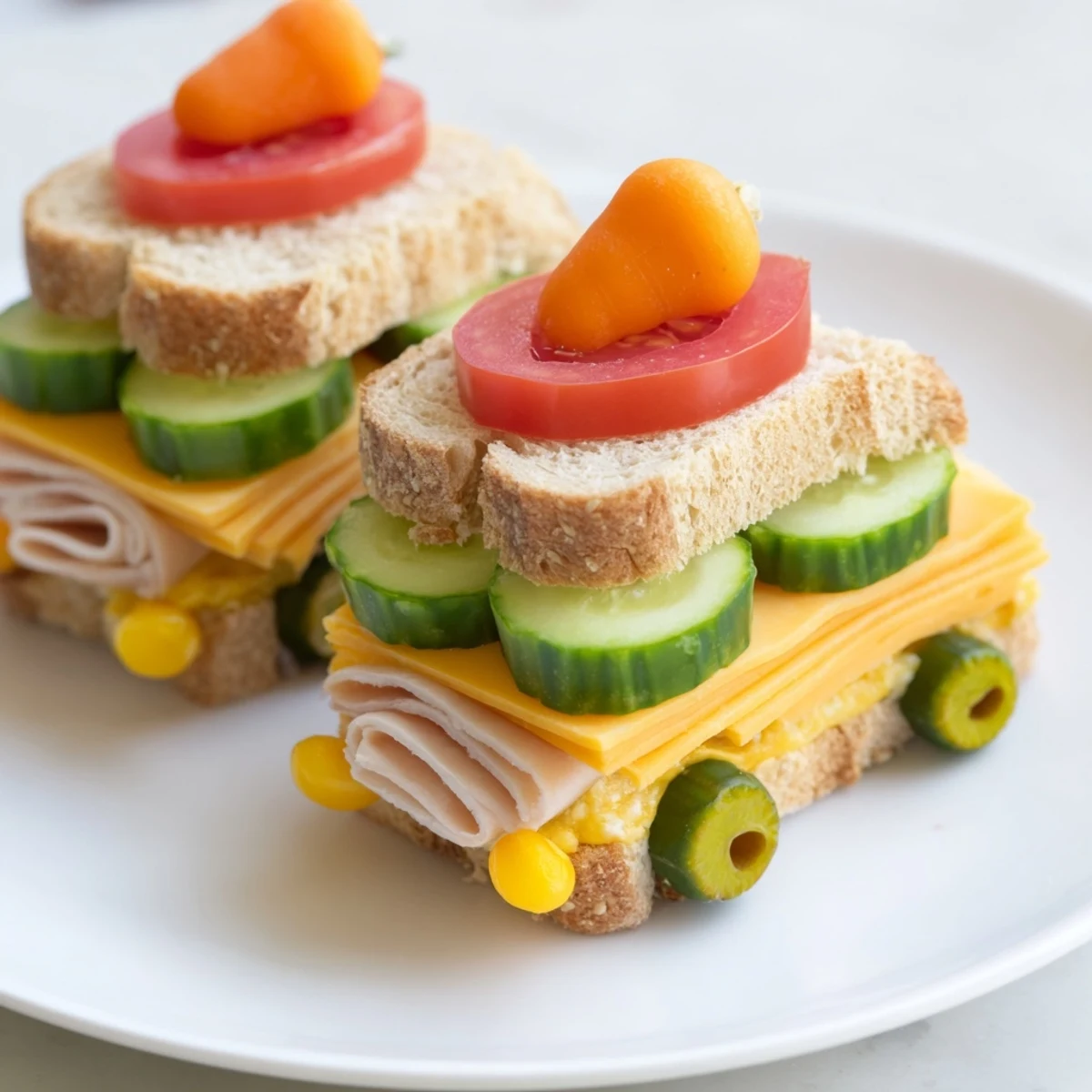 Kid-friendly Road Trip Ready Car Shaped Lunch image showcasing colorful, creative sandwich arrangements.