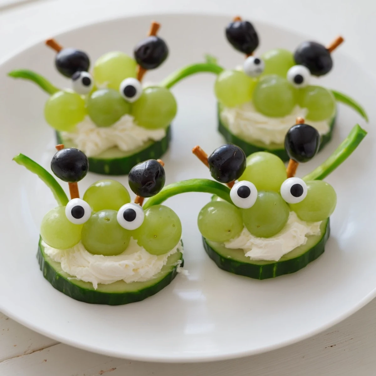 Whimsical view of Little Green Men Alien Snack Attack, featuring fresh green alien faces ready to eat.