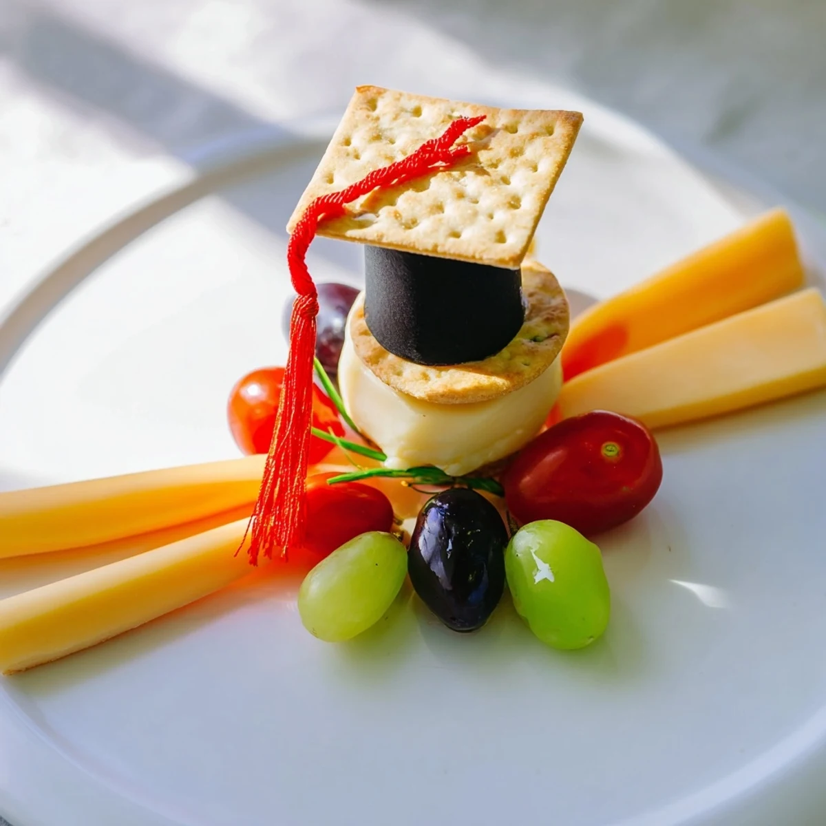 Zdjęcie z bliska talerza z dyplomem, wypełnionego pysznymi przekąskami i przygotowanego na imprezę.