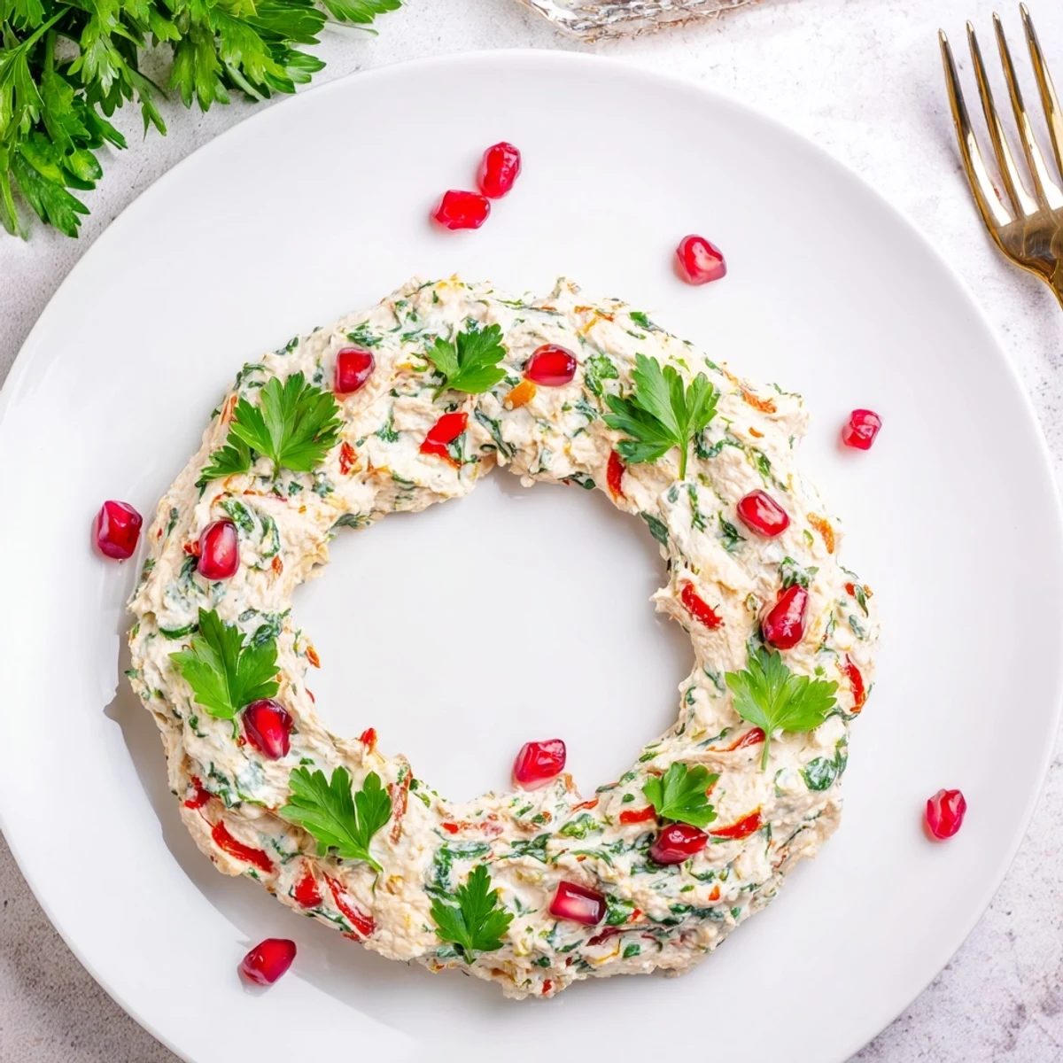 Żywa, świąteczna Red Pepper and Spinach Dip Wreath, ułożona jako apetyczny i piękny element.