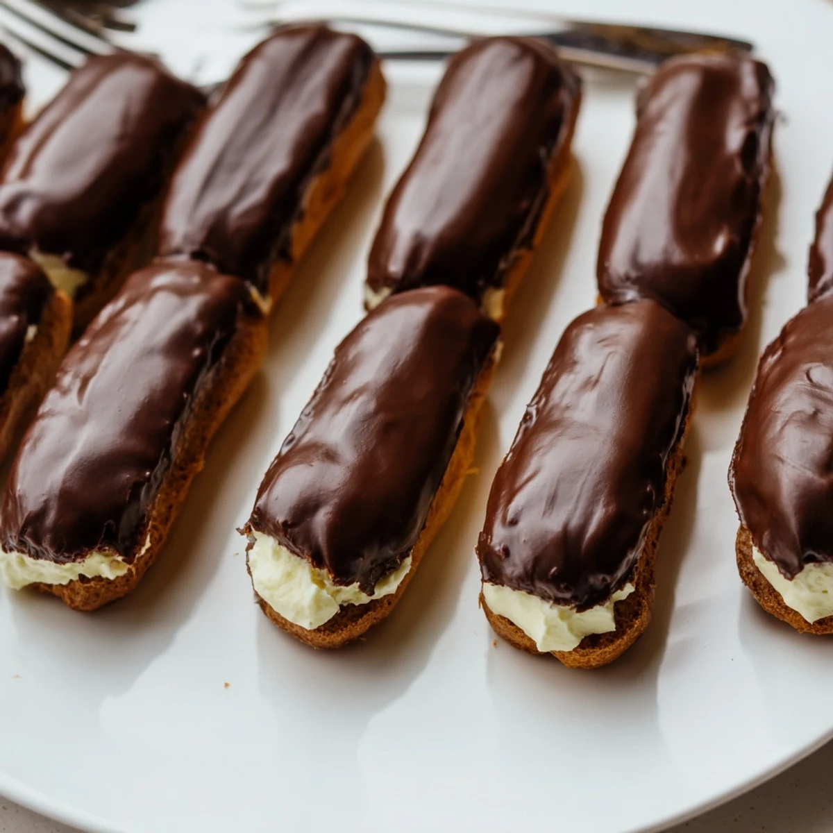 Poznaj apetyczne mini eklerki, każdy z pysznym kremem, a następnie polane czekoladą.