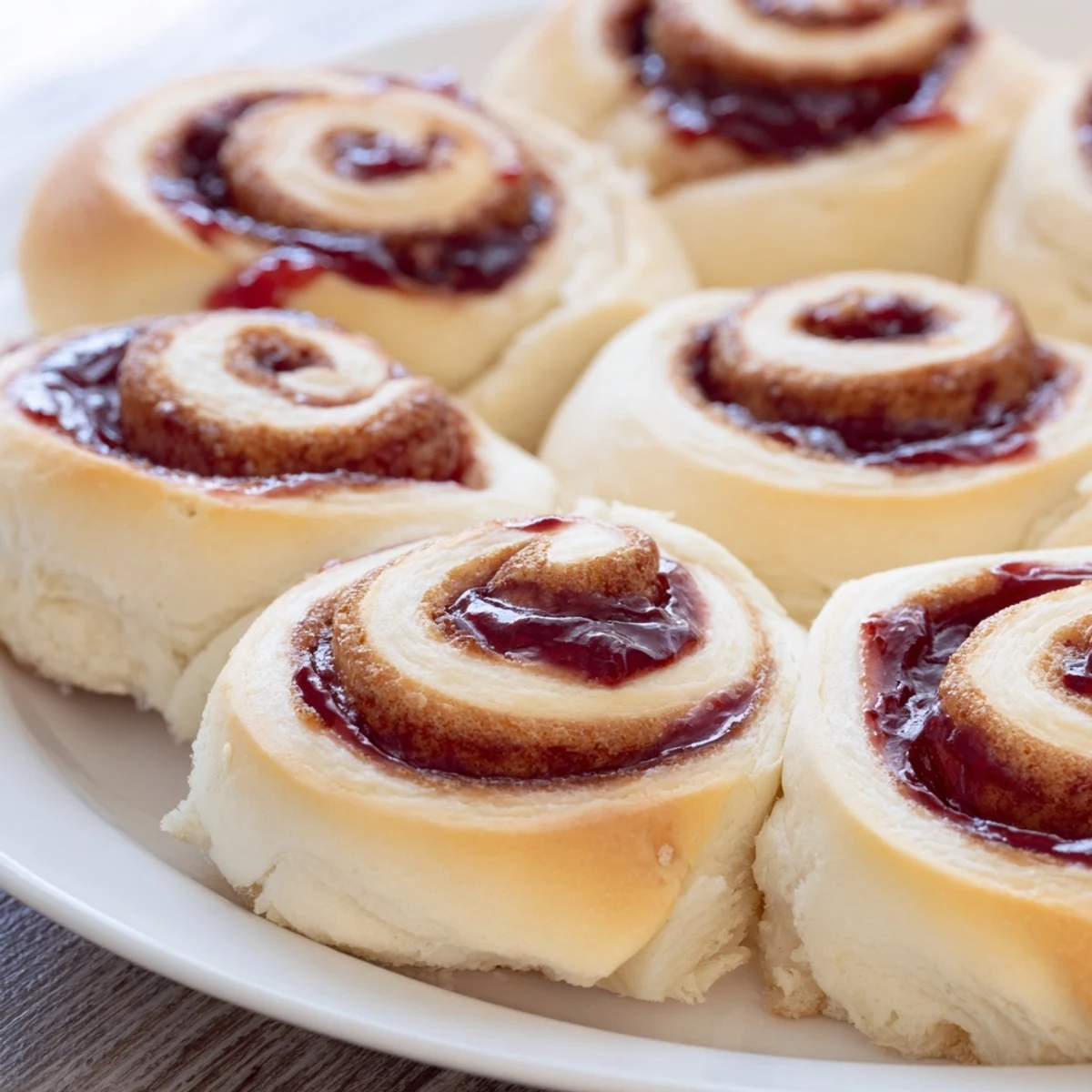 Close-up of the easy Simple PB&J pinwheel rolls; a tasty, kid-friendly lunchbox treat, ready to eat.