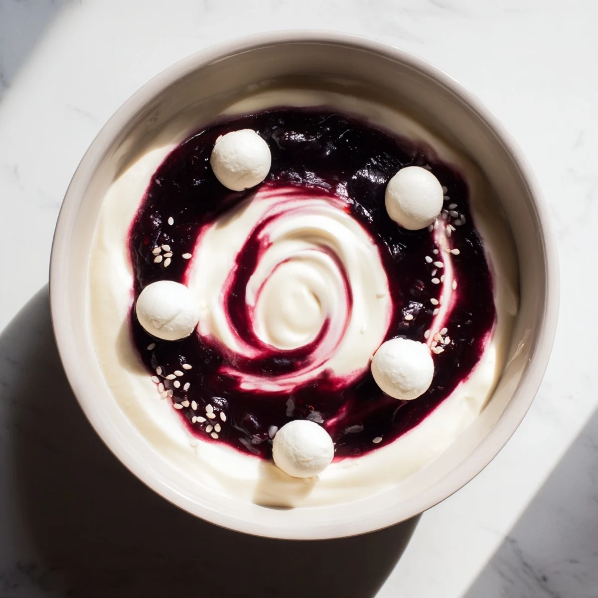 Sensory image: The Galaxy Spiral features goat cheese stars on a swirled yogurt and berry display.