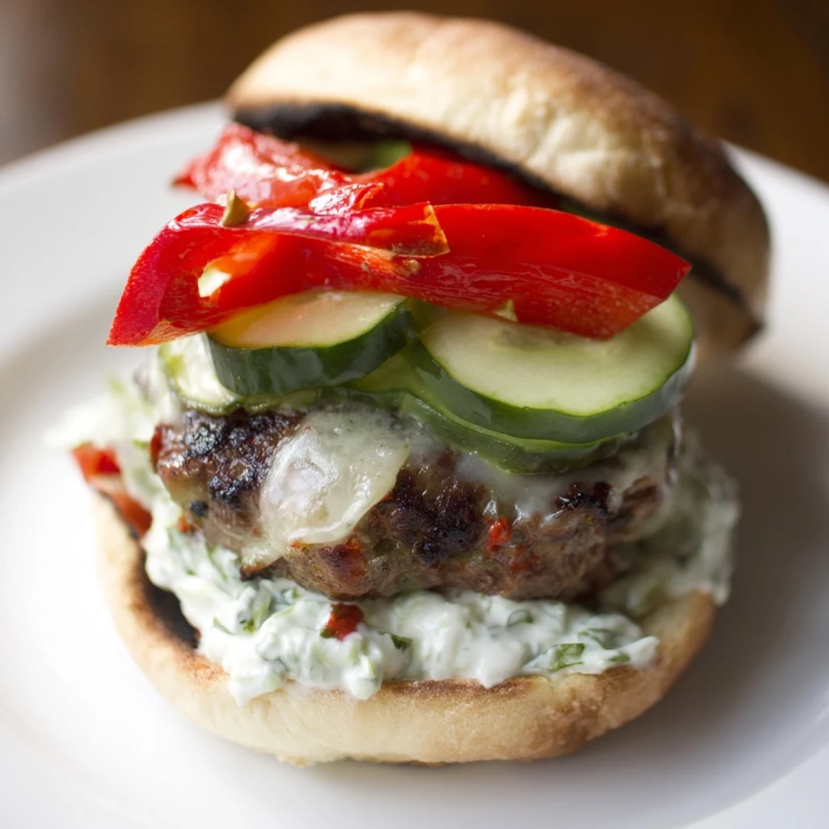 Mouthwatering image of a fully assembled Fire & Ice Burger, ready to be devoured with its spicy kick.