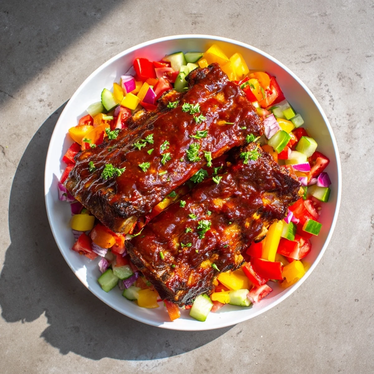 Smoky BBQ Chickpea Salad glistening with fresh vegetables in a refreshing, zesty light lunch.
