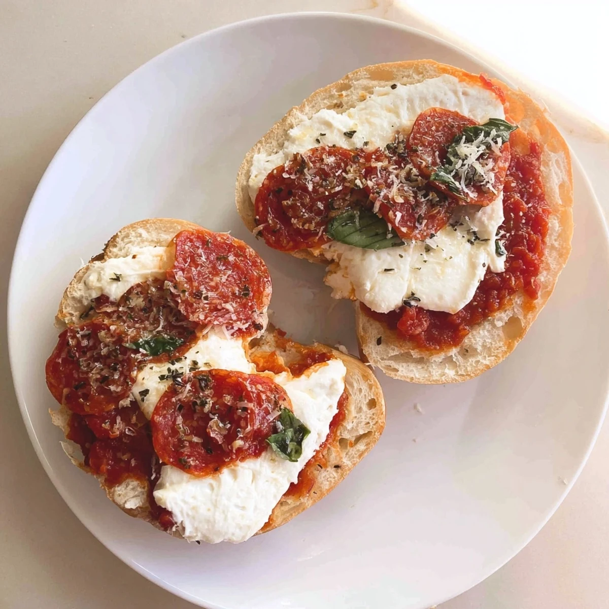 Mini Pepperoni Pizza Bagels fresh from the oven, with bubbly cheese and crispy pepperoni slices.
