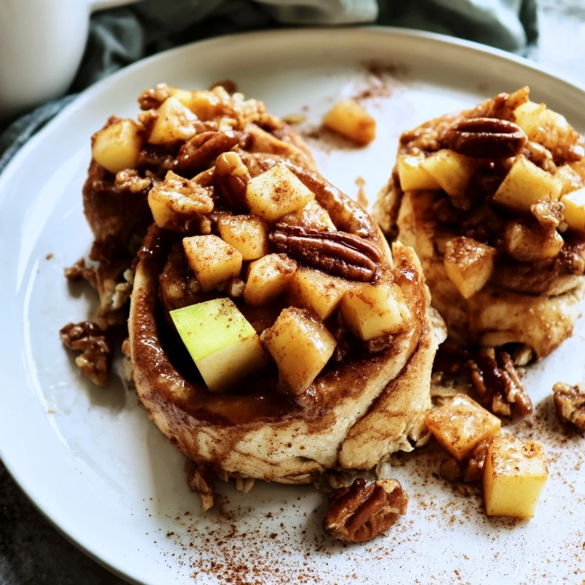 Aromatyczna owsianka z jabłecznikiem, podana z prażonymi orzechami i syropem klonowym, idealna na śniadanie.