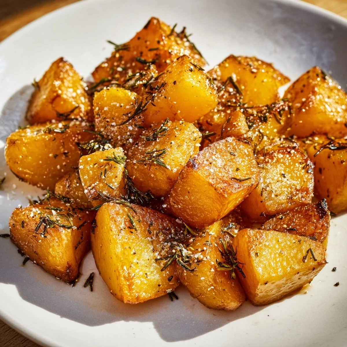 Beef tallow roasted potatoes, golden-brown and crispy, ready to be served.