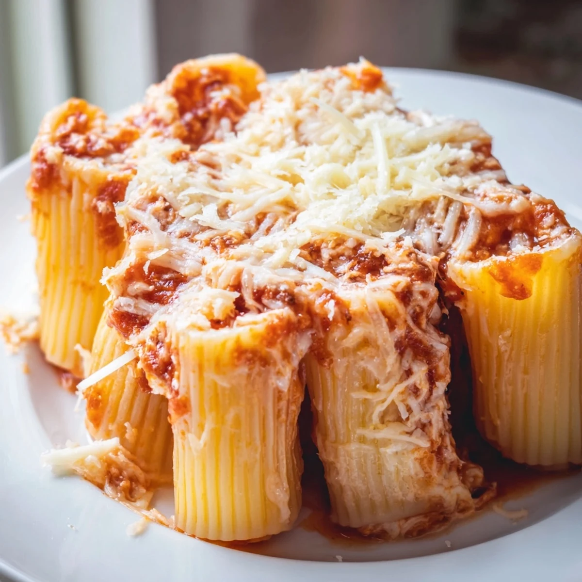 Aromatic Honeycomb Pasta Bake, baked until bubbly, with golden cheese and marinara sauce.