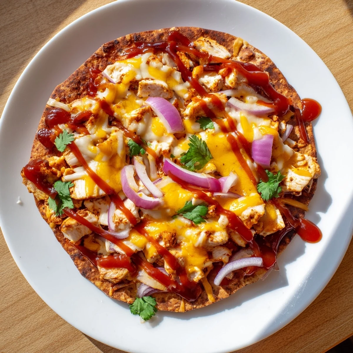 BBQ Chicken Flatbread, a close-up of cheesy, bubbling delight, ready for a delicious dinner.