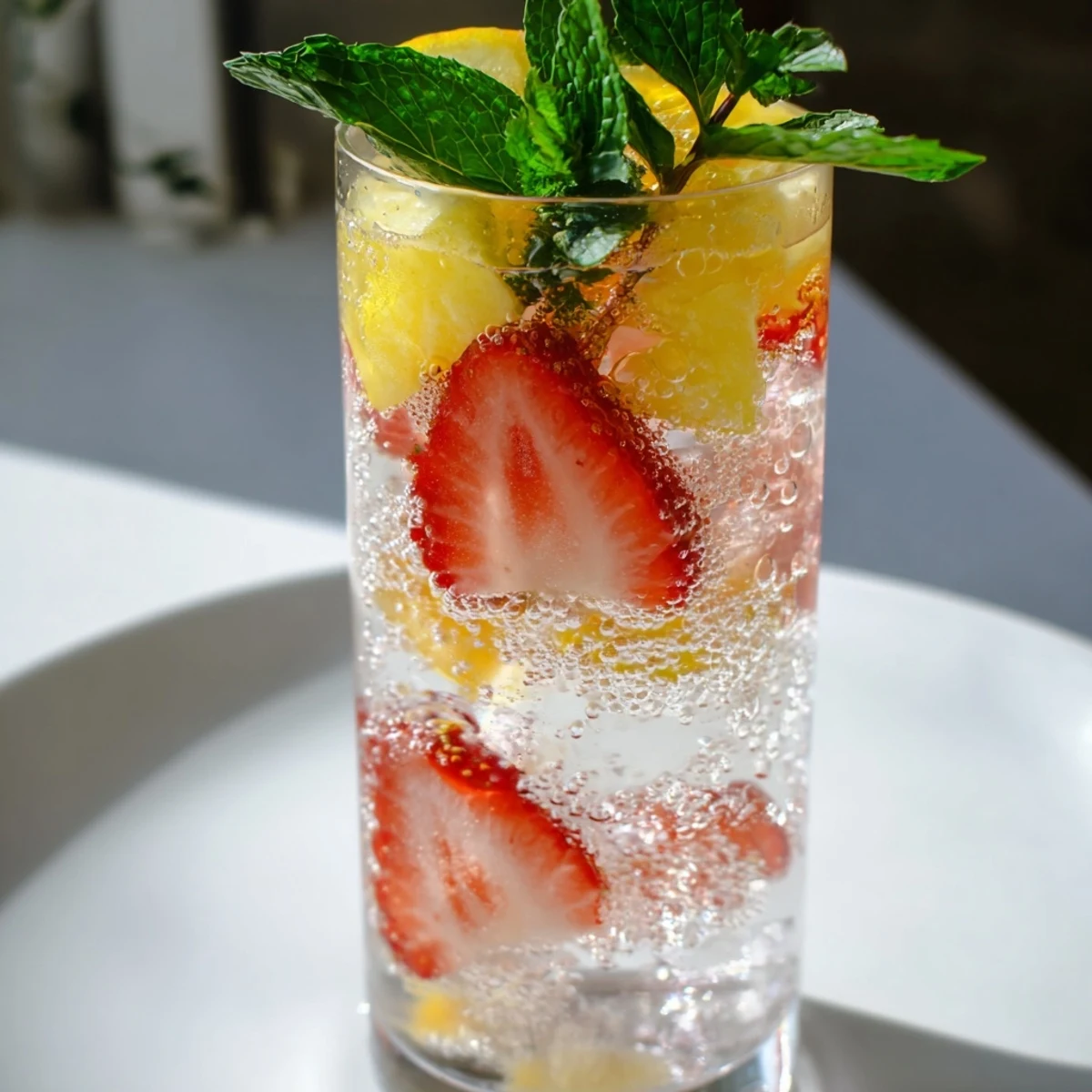 Homemade DIY fruit refresher drinks sparkle with fresh berries and ice, ready to sip.