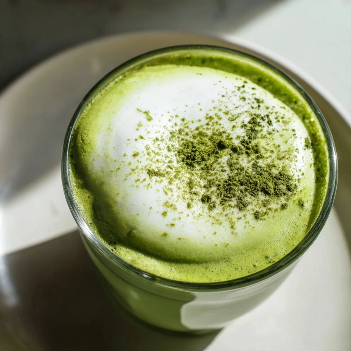 Bright green creamy matcha latte with a cloud of sweet, frothy cold foam.