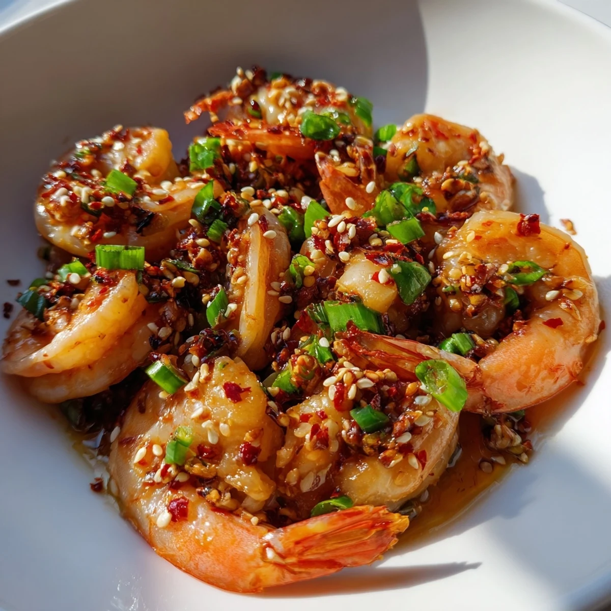Korean Garlic Butter Shrimp sizzling in a skillet, coated in a glossy, flavorful sauce.