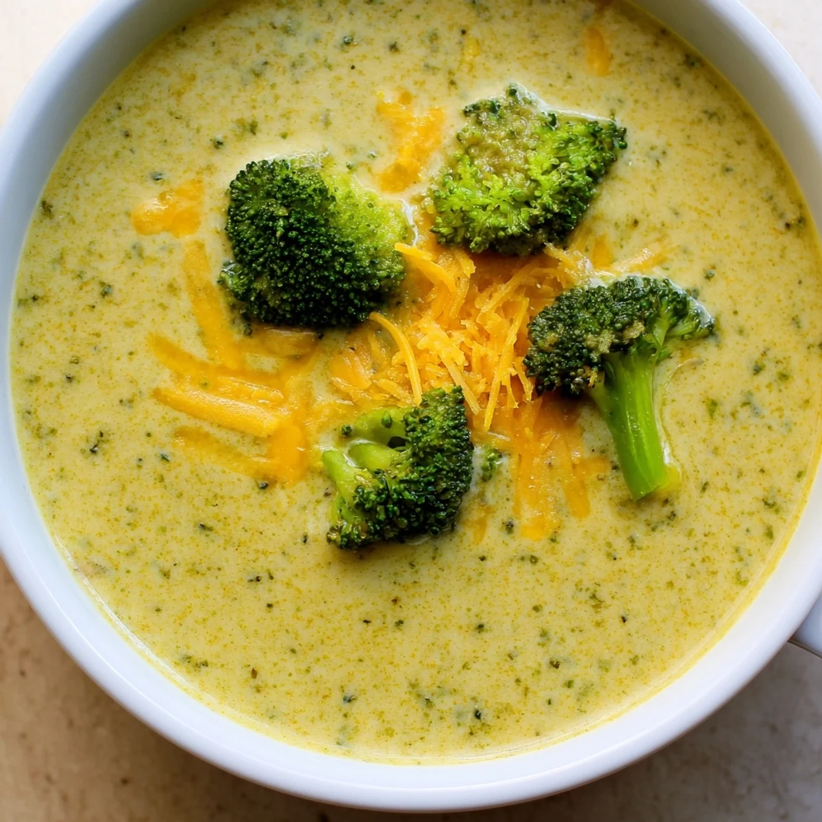 Creamy Broccoli Cheddar Soup, a warming bowl of velvety soup with roasted broccoli.