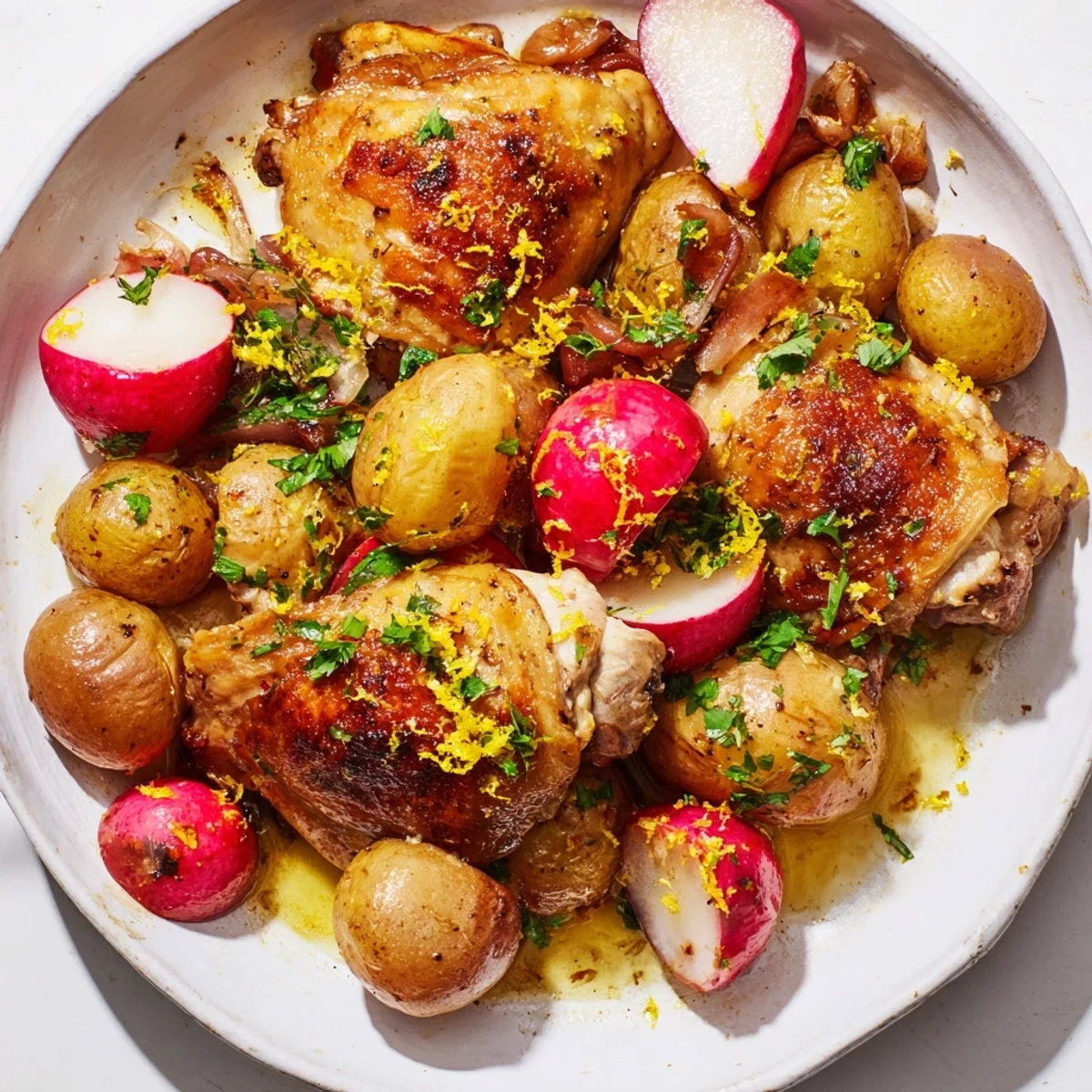Roasted Radish & Chicken Sheet Pan, a vibrant and healthy one-pan dinner with golden chicken and colorful veggies.